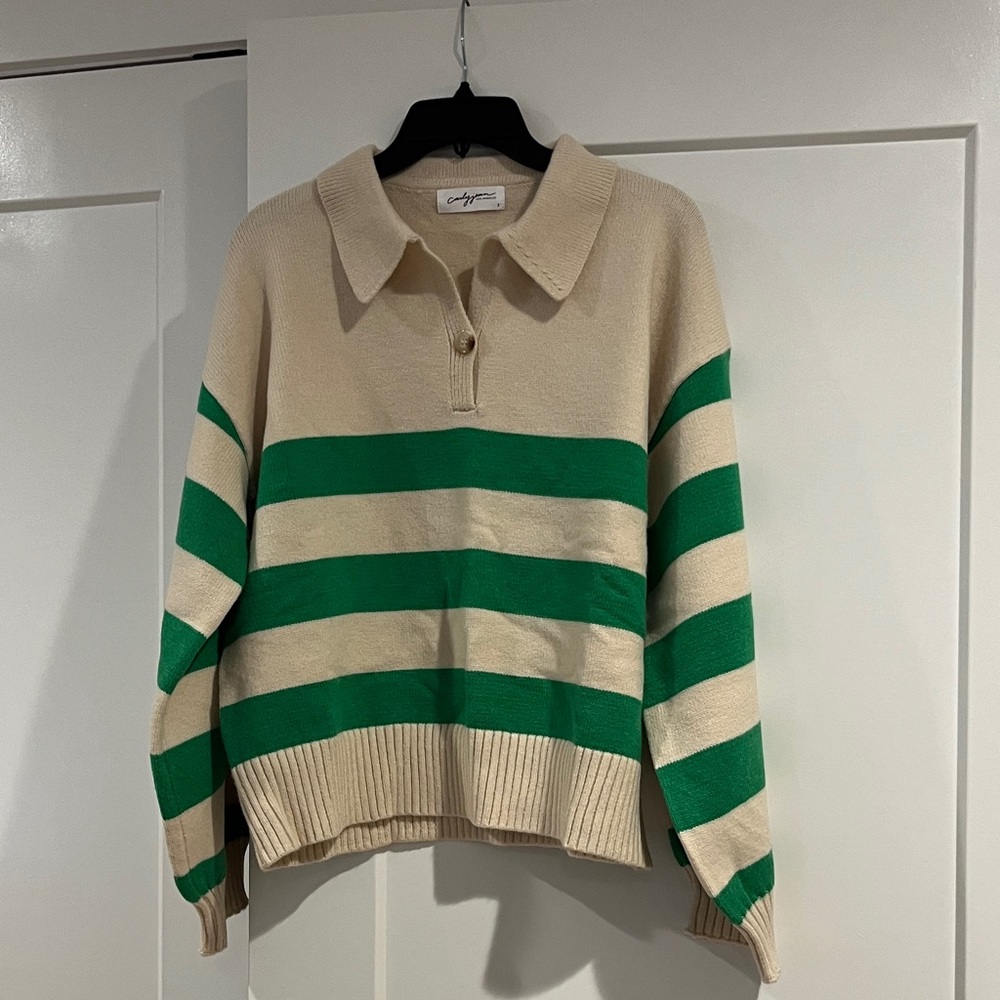 Carly Jean Los Angeles Cream and Green Striped Sweater